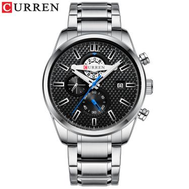 Imagem de Curren 8352 relógio masculino À Prova D 'Água Quartz Steel Tabela Multifuncional Concha branca preta
