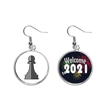 Imagem de Tabuleiro de xadrez, palavras brancas, brinco com pingente de orelha 2021 Blessing