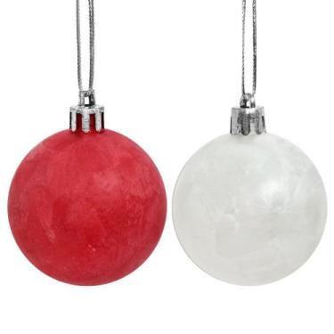 Imagem de Bola De Natal 5cm Vermelha E Branca Wincy 9 Unidades