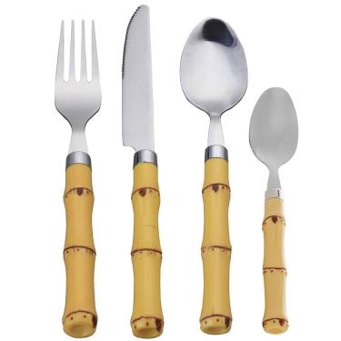 Imagem de Faqueiro 24 Peças Wolff Bon Gourmet em Aço Inox com Cabo de Bambu - Prata/Amarelo