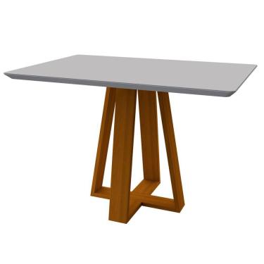Imagem de Mesa De Jantar Para 4 Lugares Tampo Retangular Com Vidro 1,20m Lectus Madeira Maciça Ypê Off White New Ceval