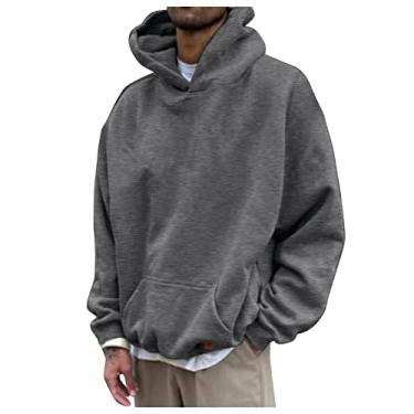 Imagem de Moletom masculino de manga comprida com capuz, casual, hipster, vários tamanhos, com bolsos, com capuz, outono e inverno, Cinza escuro, 3X-Large