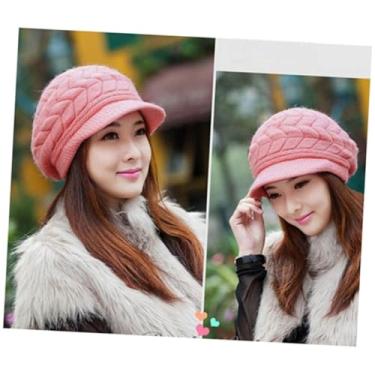 Imagem de COLLBATH boné para neve gorro de lã quente Gorro de lã rosa Chapéu de tricô quente Chapéu de lã para mulher chapéu quente feminino dupla camada chapéu de malha Boinas Senhorita