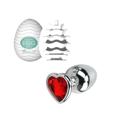 Imagem de Kit 1 Plug Anal De Coração P Vermelho + 1 Egg Masturbador Magical Kiss