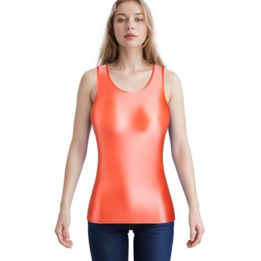 Imagem de XCKNY Camisa de cetim brilhante com fundo de óleo brilhante camisa regata lisa de seda colete de lazer versátil, Laranja, 3G
