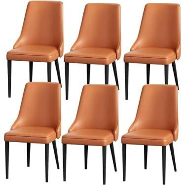 Imagem de Sala de jantar de couro artificial, conjunto de 6 cadeiras de cozinha, cadeira de maquiagem com pernas de aço carbono, cadeiras laterais estofadas para sala de estar