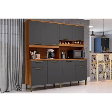 Imagem de Kit De Cozinha Compacta Cabernet Prime 8 Portas E 2 Gavetas 73cm Amendoa-chumbo - Ronipa