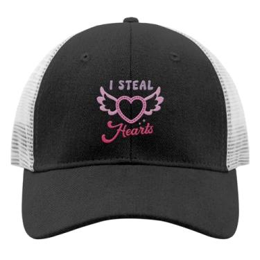 Imagem de TIHK Boné de caminhoneiro feminino com bordado moderno e snapback Dad Hats I Steal Hearts, Allblack, Tamanho Único