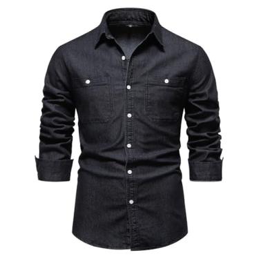 Imagem de CNSTORE Jaqueta masculina Camisa jeans masculina, camisa de manga comprida, jaqueta jeans sem botão de ferro
