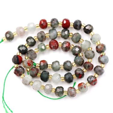 Imagem de Malahill Contas de pedra natural por atacado para fabricação de colares de pulseiras, vendidas por saco, 5 fios e um rolo de cordão dentro, rondelle facetado, pedra de sangue africana 8 mm
