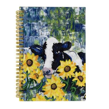 Imagem de Knibeo Caderno de vaca, presentes de vaca para mulheres, meninas, amantes de vacas, material de escritório de vaca, caderno de diário espiral de vaca floral, 14 x 21 cm