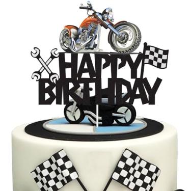 Imagem de Motorcycle Happy Birthday Cake Topper - Dirt Bike Birthday Party Decor - Motorcycle Rider Racing Extreme Sports Theme Decor Supplies Boy Man Birthday Party Decorations Supplies