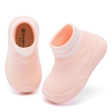 Imagem de Sapatos e meias para bebês Engtoy Pantufas respiráveis antiderrapantes com sola de borracha macia, tênis para bebês meninos e meninas, Rosa coral, 9-12 meses