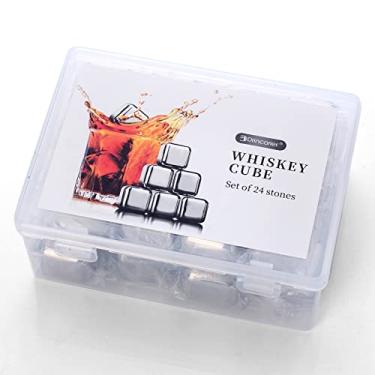 Imagem de Pacote com 24 pedras de uísque, cubos de gelo reutilizáveis, tecnologia de alta refrigeração, cubos de gelo de aço inoxidável, para uísque, vodka, licores, vinho, suco de bebida ou refrigerante,