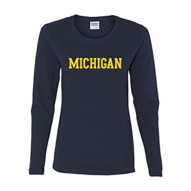 Imagem de NCAA Basic Block, camiseta feminina de manga comprida com cor de time, faculdade, universidade, Michigan Wolverines Navy, Small