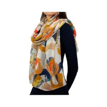 Imagem de Echarpe Linhas e Flores 90x180cm-Feminino