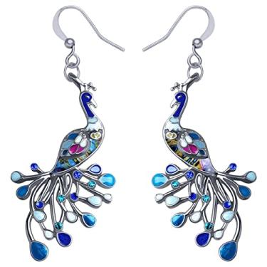 Imagem de DALANE Brincos de pavão com strass de liga esmaltada, pingentes de pássaros, joias para mulheres e meninas presentes, 34mm x 22mm, Zinco, Cristal