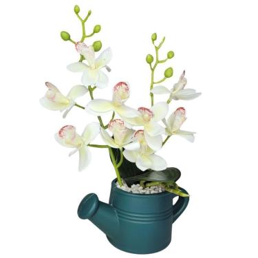 Imagem de Arranjo De Flores Artificiais Com Caixa De Mdf (29cm) Verde/branco