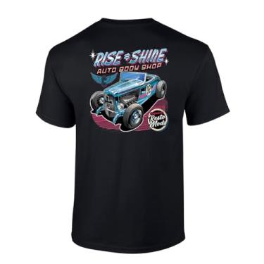 Imagem de Trenz Shirt Company Camiseta masculina Rise and Shine Auto Body Shop Resto Mods manga curta estampada, Preto, 3G