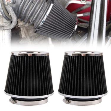 Imagem de RYANSTAR RACING 2 peças de filtro de ar universal, três tamanhos diferentes, 76 mm, 89 mm, 102 mm, cone redondo cônico, de alto fluxo, filtro de ar frio com tampa fechada, compatível com carro e moto