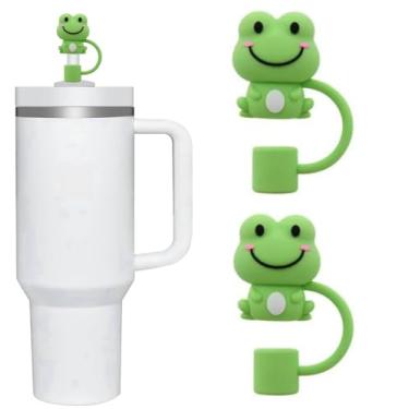 Imagem de 2 peças de capa de palha de sapo verde para copo Stanley, capas de silicone compatíveis com caneca Stanley, topos para copos Stanley de 850 g/1,134 g, canudos reutilizáveis, 10 mm (JLY066)