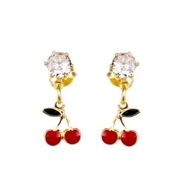 Imagem de Brinco Infantil Pingente Cereja Folheado Ouro 18k Antialérgico