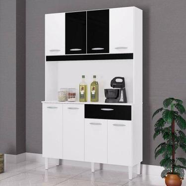 Imagem de Cozinha Ambiente Kit Cassia 8 Portas Branco Preto - Poquema