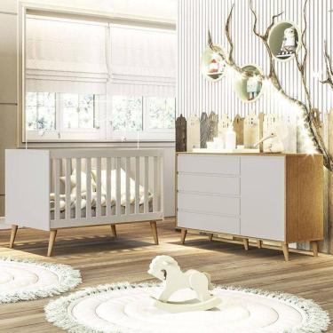 Imagem de Berço Americano Ambiente Ludmila E Cômoda Gran Lorena Off White Bétula - Carolina Baby