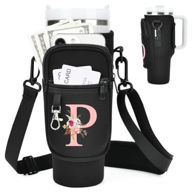 Imagem de Suporte inicial para garrafa de água com alça para copo Stanley de 1,18 ml/copo simples moderno de 1,134 g, bolsa de transporte de garrafa de água com alça, bolso de telefone personalizado A-Z para