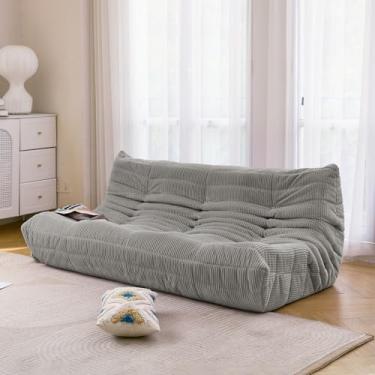 Imagem de N&V Sofá Fireside de três lugares, sofá solteiro sem braços de meados do século, poltrona de veludo cotelê premium macio, cadeira de destaque de sofá de espuma para sala de estar, quarto (cinza porto)