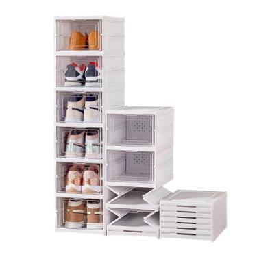 Imagem de Fancystyle Organizador de caixa de sapatos, 6 camadas, sem montagem, design de uma peça, portas magnéticas transparentes, compacto dobrável e economiza espaço, ideal para exibição de tênis e calçados