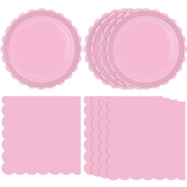 Imagem de KHAIVI 40 peças rosa decoração de festa de aniversário rosa claro suprimentos de festa incluem pratos de papel rosa e guardanapos, conjunto de utensílios de mesa para mulheres, meninas, aniversário,