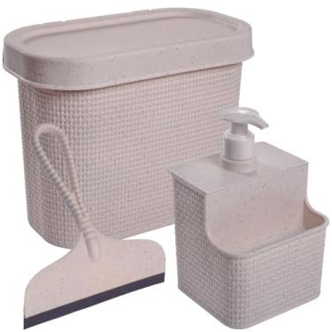 Imagem de Kit para Pia Lixeira com Tampa Basculante de 3,3L, Porta Detergente/Esponja Pump de 500ml e Rodinho com tira de Borracha Tear Plasutil