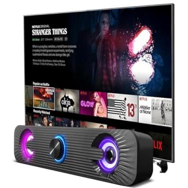 Imagem de Caixa De Som Pc Computador Notebook Gamer Potente Subwoofer USB P2 Led RGB Soundbar Caixinha
