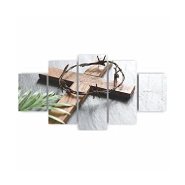 Imagem de Quadros Decorativos Religioso Ramos e Cruz Jesus Cristo Mosaico MDF