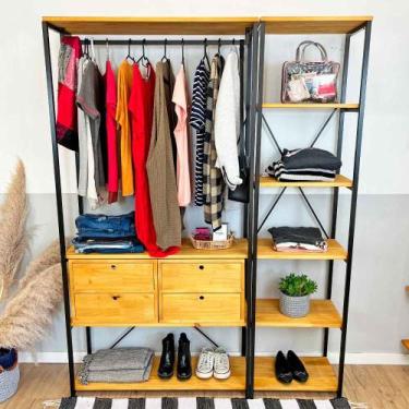 Imagem de Kit Arara de Roupas High Ample com 2 Gaveteiros e Estante Style Slim I