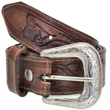 Imagem de Cinto Masculino Country Estampado Fivela em Couro - Cla Cle, Café, 90,
