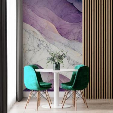 Imagem de Papel de Parede Painel 3D Mármore Branco e Roxo 2M Viníl Revestimento 