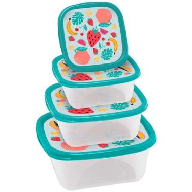 Imagem de Conjunto 4 Potes Quadrado Com Tampa Para Armazenamento, 230ml, 390ml, 