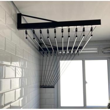 Imagem de Varal individual de parede 1 metro com 10 varetas na cor preto - Plus 