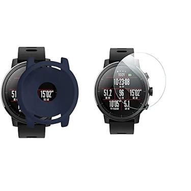 Imagem de Nandos-Store - Case bumper + película compatível com Amazfit STRATOS 2 (Azul Petroleo silicone)
