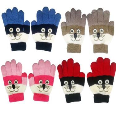 Imagem de kit 6 pares Luva infantil inverno Bichinho gatinha Quente 3 a 8 anos P