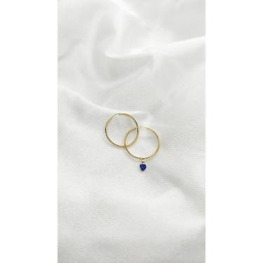 Imagem de Brinco Argola 2.1cm e Pingente Zircônia Azul Ouro 18k. - cjo