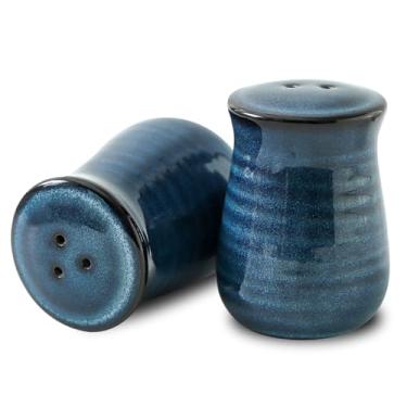 Imagem de glowworm Conjunto de saleiro e pimenteiro azul, saleiro e pimenteiro de cerâmica, decoração de cozinha de fazenda para restaurantes domésticos, coqueteleira para cozinhar, assar churrasco