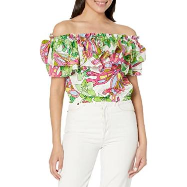 Imagem de Trina Turk Blusa feminina estampada com ombros de fora, Mutli, XGG