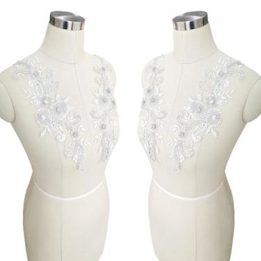 Imagem de FRILMS Remendos de cristal feitos à mão com contas corpete de renda DIY apliques acessórios para roupas sociais (CG-1-branco)