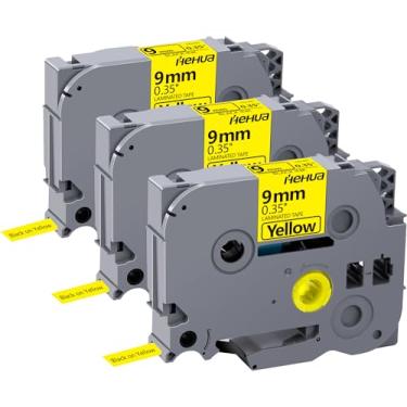 Imagem de Hehua Fita Tze Tz 9 mm 0,35 amarelo laminado compatível com Brother P-Touch TZe-621 TZe621 TZ-621 TZ621 Fita para Ptouch PT D210 D220 D200 D610 H110 1880, 3/20.3 cm x 8 m preto em amarelo, pacote com