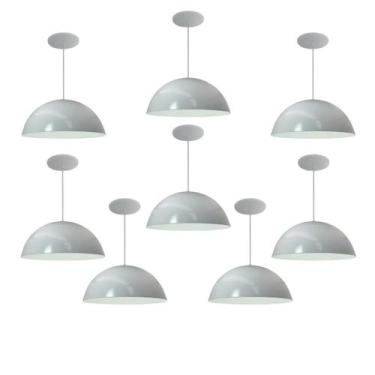 Imagem de Kit 8 Luminária Pendente Meia Lua 34cm Com Interior Branco Brilho Com 