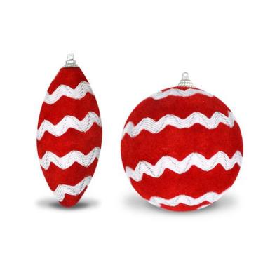 Imagem de 12 Bolas e Pingentes Natal Altíssima Qualidade Ouro Vermelho - Fitas e