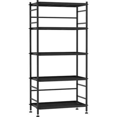 Imagem de Prateleiras de armazenamento de metal com 5 fios, unidades de prateleira de armazenamento vertical para lavanderia, banheiro, cozinha, despensa (preto, 21,5 C x 12,8 L x 50,5 A)